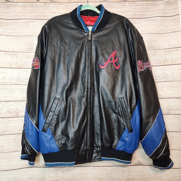 Atlanta Braves MLB Leather Bomber Jacket Men's 2XL Vintage G-III by Carl Banks - Picture 1 of 16